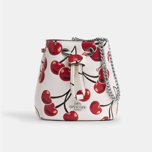 Coach Drawstring Wristlet With Cherry Print CZ030 Chalk multi NWT - Picture 1 of 12